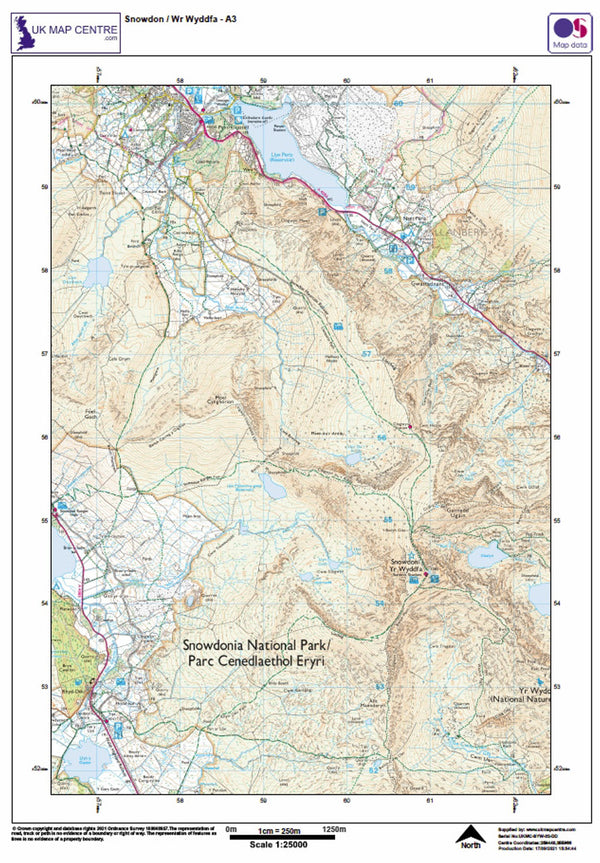 Snowdon 25k North Route OS Walking Map | A3 PDF Download – ukmaps.co.uk