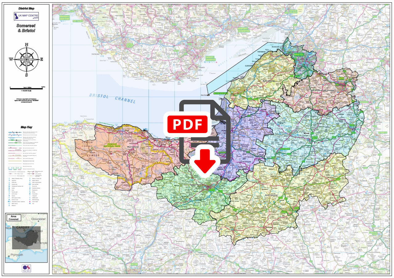Somerset and Bristol County Boundary Map - Digital Download