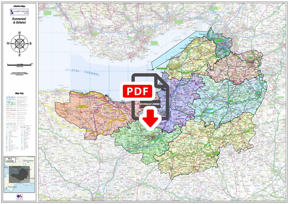 Somerset and Bristol County Map | District Boundaries | OS PDF Download ...