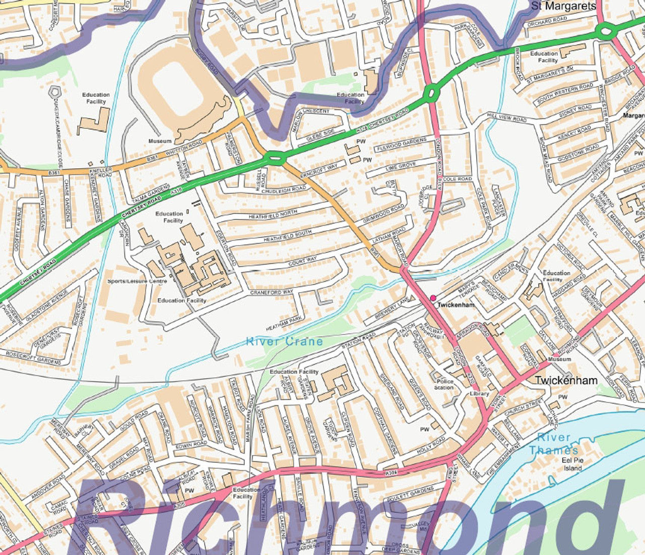 South West London City Street Map - Digital Download – ukmaps.co.uk