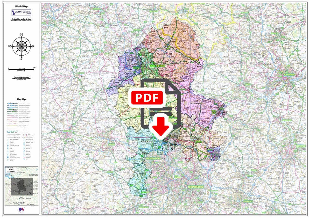 Staffordshire County Boundary Map - Digital Download