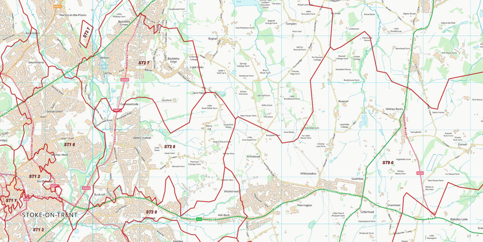 Postcode City Sector Map Stoke Digital Download Uk