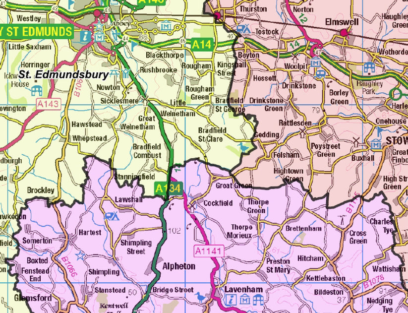 Suffolk Postcode Area Map Suffolk County Boundary Map - Digital Download – ukmaps.co.uk