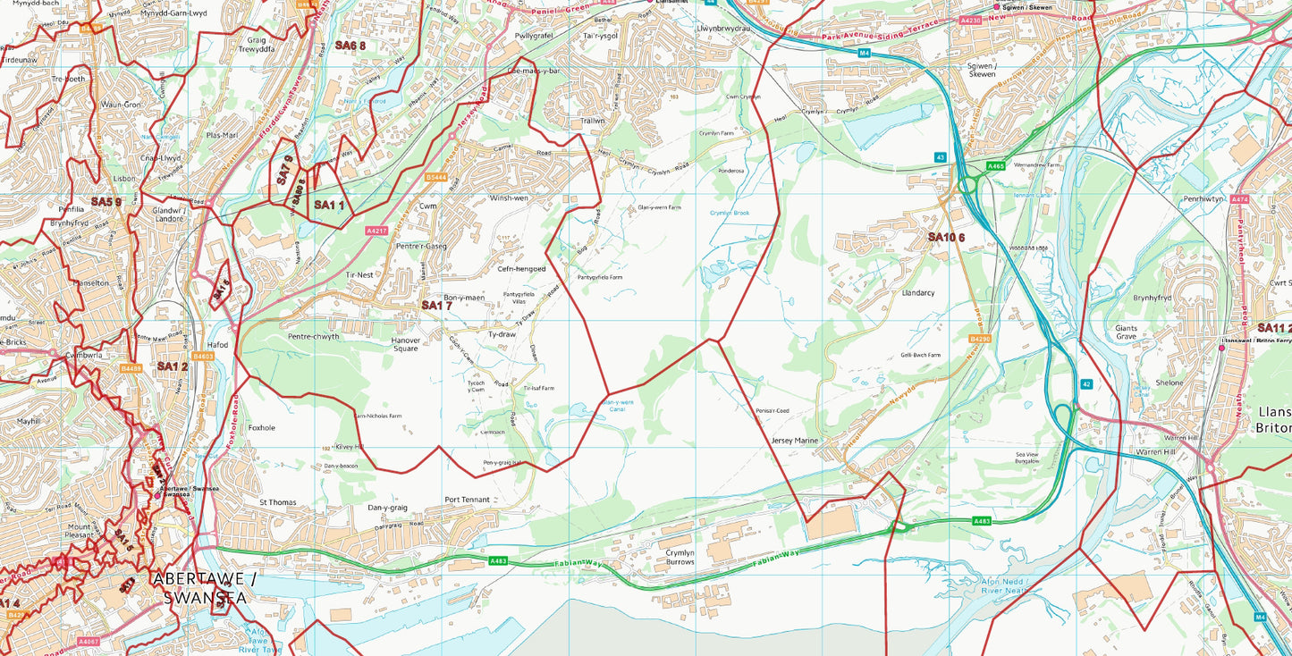Postcode City Sector Map - Swansea - Digital Download