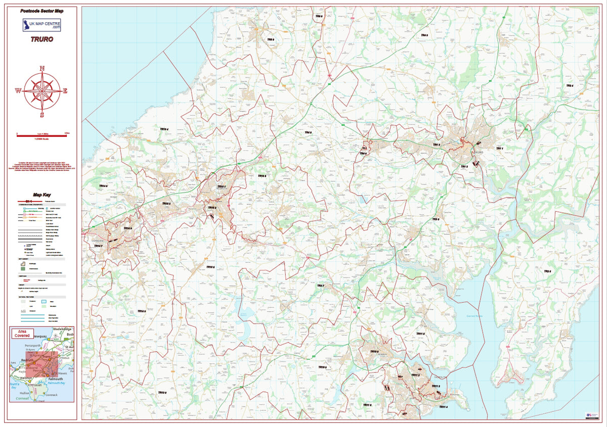 Trpostcode Map Postcode City Sector Map - Truro - Digital Download – ukmaps.co.uk