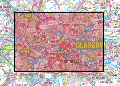 Central Glasgow Postcode City Street Map - Digital Download