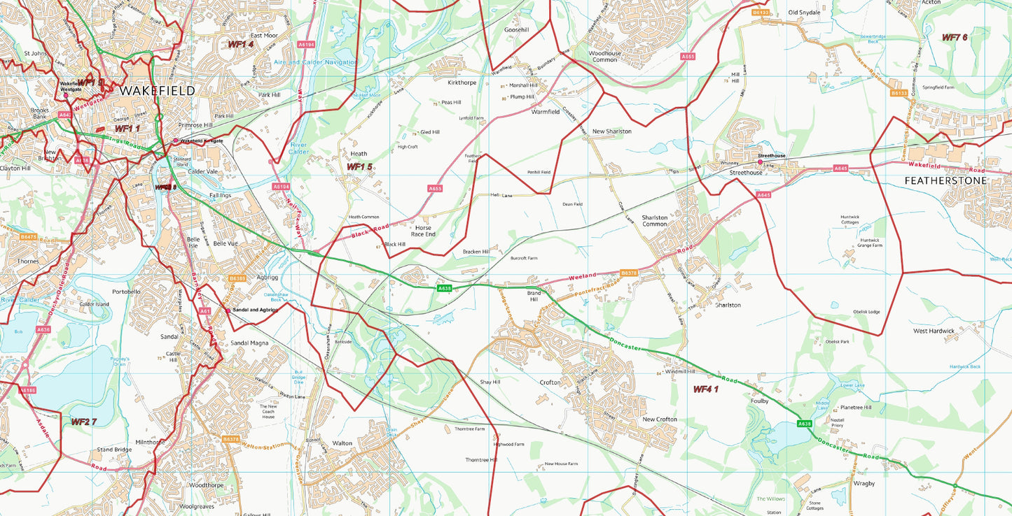 Postcode City Sector Map - Wakefield - Digital Download