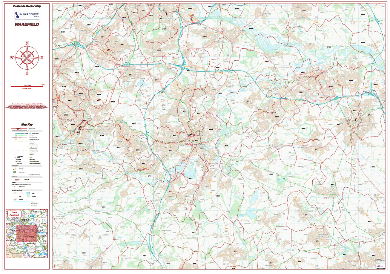 Postcode City Sector Map - Wakefield - Digital Download