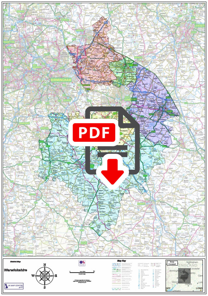 Warwickshire County Boundary Map - Digital Download – ukmaps.co.uk