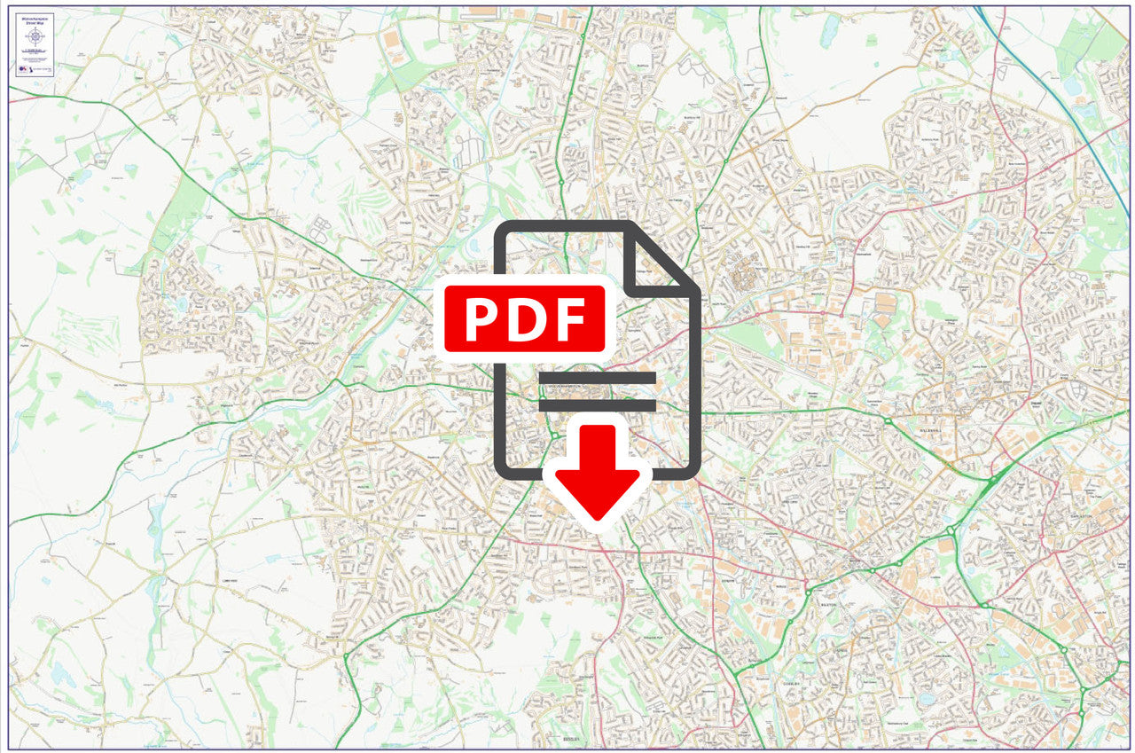 Central Wolverhampton City Street Map - Digital Download