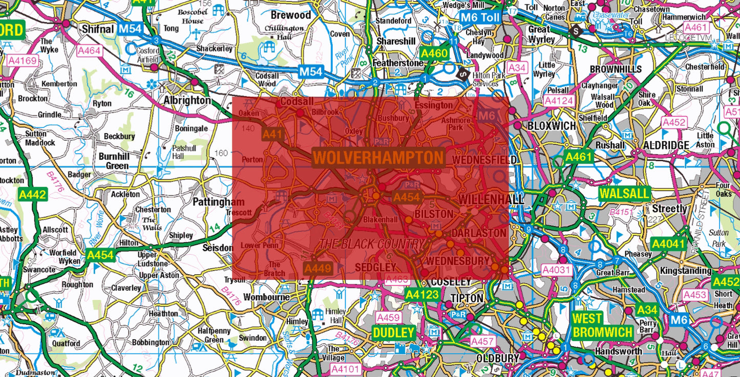 Central Wolverhampton Postcode City Street Map - Digital Download