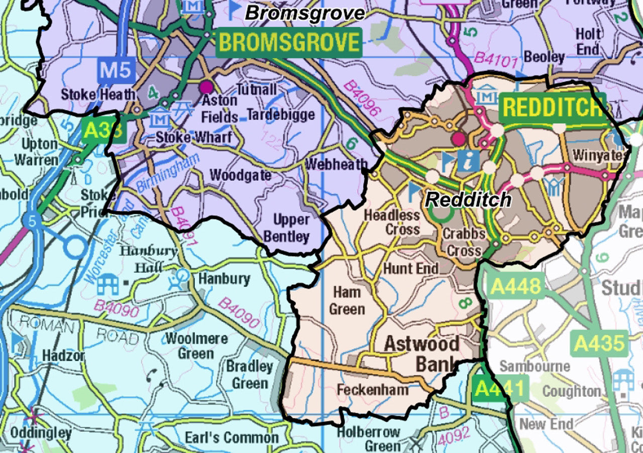 Worcestershire County Boundary Map - Digital Download