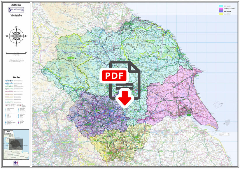 Yorkshire Counties Boundary Map | District Boundaries | OS PDF Download ...